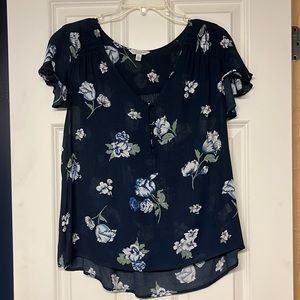 LUCKY BRAND Navy Floral Blouse